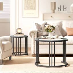 Wyld Haus Kane Set of 2 Back Metal & Glass Round Nesting Tables Steel Frame in Black - thumbnail 7