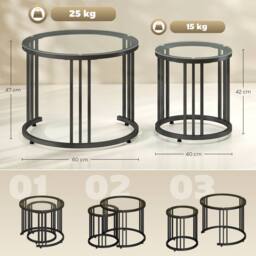 Wyld Haus Kane Set of 2 Back Metal & Glass Round Nesting Tables Steel Frame in Black - thumbnail 3