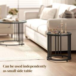Wyld Haus Kane Set of 2 Back Metal & Glass Round Nesting Tables Steel Frame in Black - thumbnail 6