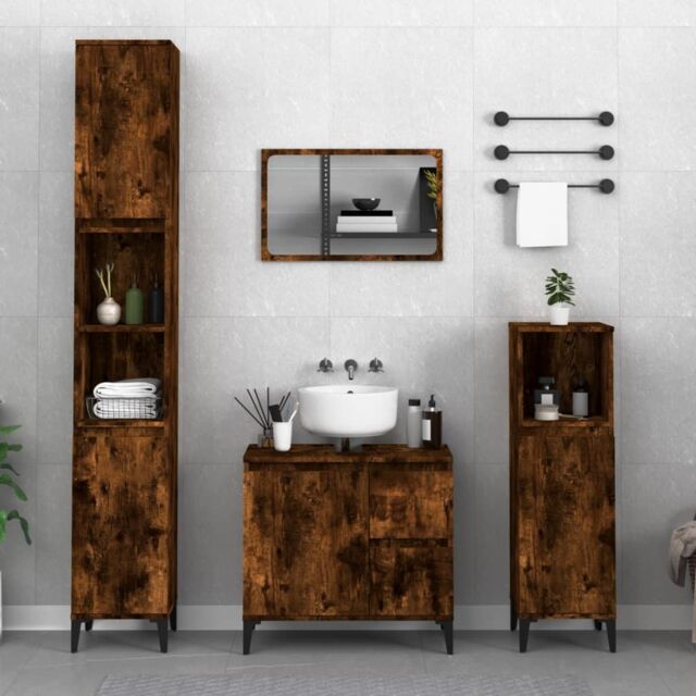 Berkfield Home Bathroom Cabinet Smoked Oak 65x33x60 cm Engineered Wood in Brown - Size: 65 x 33 x 60 cm - image 1