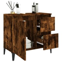Berkfield Home Bathroom Cabinet Smoked Oak 65x33x60 cm Engineered Wood in Brown - Size: 65 x 33 x 60 cm - thumbnail 4