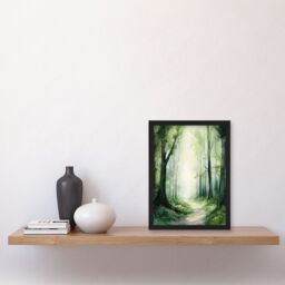 Artery8 Sage Green Springtime By Kath Raymond Forest Trees Soft & Dreamy Watercolour Painting Artwork Framed Wall Art Print A4 in Black - thumbnail 4