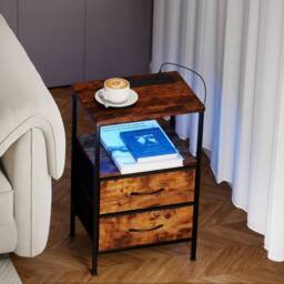 Levede Bedside Table RGB LED USB Ports Bedroom 2 Storage Drawers End Table in Brown - thumbnail 1