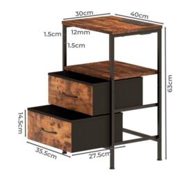 Levede Bedside Table RGB LED USB Ports Bedroom 2 Storage Drawers End Table in Brown - thumbnail 9