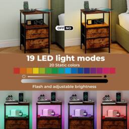 Levede Bedside Table RGB LED USB Ports Bedroom 2 Storage Drawers End Table in Brown - thumbnail 4