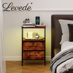 Levede Bedside Table RGB LED USB Ports Bedroom 2 Storage Drawers End Table in Brown - thumbnail 8