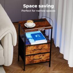 Levede Bedside Table RGB LED USB Ports Bedroom 2 Storage Drawers End Table in Brown - thumbnail 2