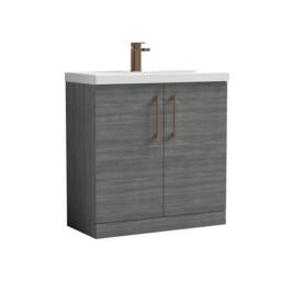 Balterley Bathroom Floor 2-Door Vanity Unit Basin, Anthracite Woodgrain, 800mm in Grey - thumbnail 1