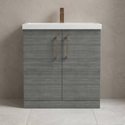 Balterley Bathroom Floor 2-Door Vanity Unit Basin, Anthracite Woodgrain, 800mm in Grey - thumbnail 2