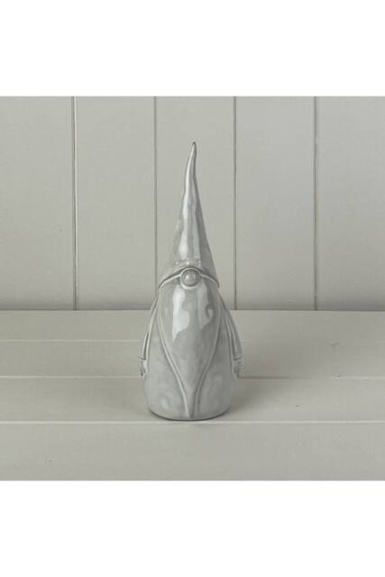 KDMD Light Grey Festive Glazed Ceramic Gonk Ornament with Textured Detail - image 1