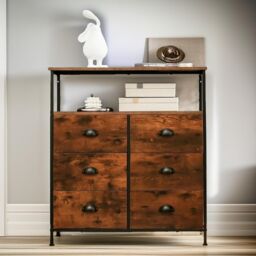 Pirlo Plush Industrial Bedroom Chest Of 6 Drawers Rustic Brown - thumbnail 1