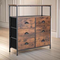 Pirlo Plush Industrial Bedroom Chest Of 6 Drawers Rustic Brown - thumbnail 3