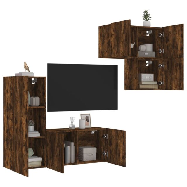 Berkfield Home 4 Piece TV Wall Units Smoked Oak Engineered Wood in Brown - image 1