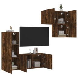 Berkfield Home 4 Piece TV Wall Units Smoked Oak Engineered Wood in Brown - thumbnail 1