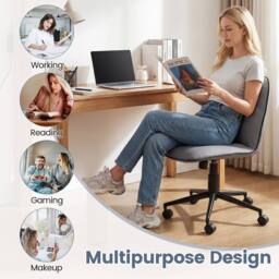 Gymax PU Leather Home Office Chair Swivel Task Computer Chair With Wheels in Grey - thumbnail 9