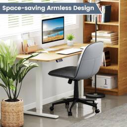 Gymax PU Leather Home Office Chair Swivel Task Computer Chair With Wheels in Grey - thumbnail 4