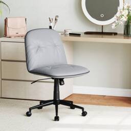 Gymax PU Leather Home Office Chair Swivel Task Computer Chair With Wheels in Grey - thumbnail 3