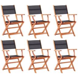 Berkfield Home Folding Garden Chairs 6 pcs Black Solid Eucalyptus Wood&Textilene