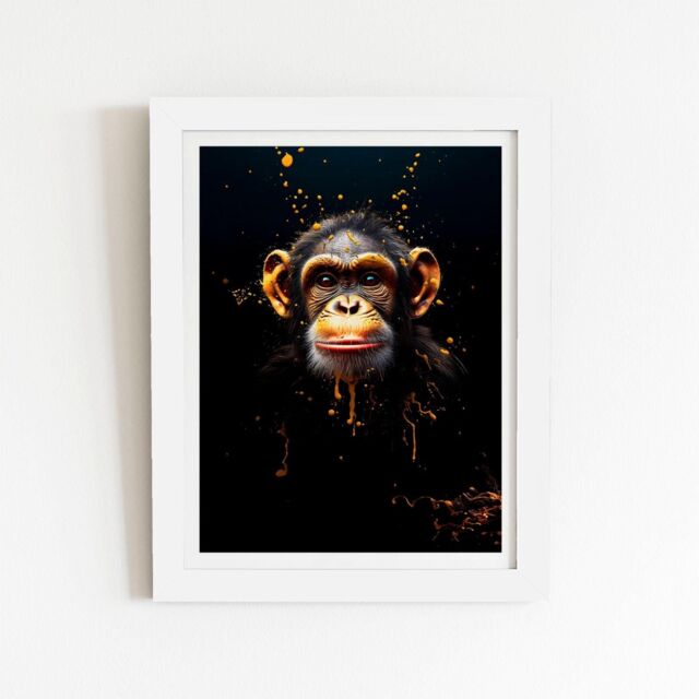 "Warren Reed - Designer Splashart Cheeky Chimp Face Framed Art Print in White - Size: W20"" x H30""" - image 1