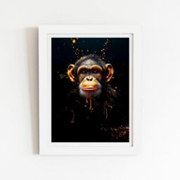 "Warren Reed - Designer Splashart Cheeky Chimp Face Framed Art Print in White - Size: W20"" x H30""" - thumbnail 1