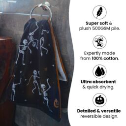 Allure Bath Fashions Luxury Halloween Hand Towels - 100% Cotton Spooky Tea Towels in Black - thumbnail 6