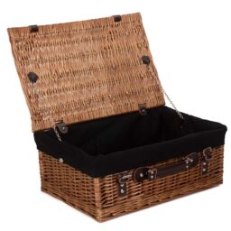 Red Hamper Wicker 46cm Double Steamed Picnic Basket with Cotton Lining in Black