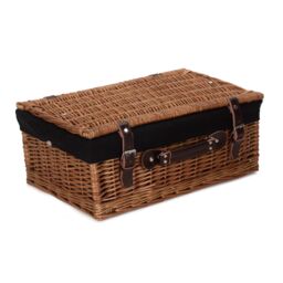 Red Hamper Wicker 46cm Double Steamed Picnic Basket with Cotton Lining in Black - thumbnail 2