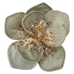 VFM e-Store Christmas Velvet Flower Decoration 11cm x 11cm Green X 1 - Size: 11 cm x 11 cm - thumbnail 1