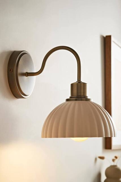 ValueLights Bourton Cream Ribbed Dome Wall Light in Gold - image 1