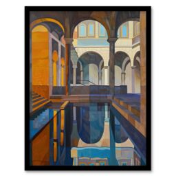 "Artery8 Roman Bath Architecture Water Reflection Painting Framed Art Print - Size: W12"" x H16""" - thumbnail 1