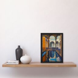 "Artery8 Roman Bath Architecture Water Reflection Painting Framed Art Print - Size: W12"" x H16""" - thumbnail 4