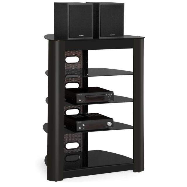 Centurion Supports ZINNIA 5-Shelf Flat Screen TV/Hi-Fi/AV Rack Glass Multimedia Stand in Black - image 1