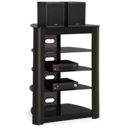 Centurion Supports ZINNIA 5-Shelf Flat Screen TV/Hi-Fi/AV Rack Glass Multimedia Stand in Black