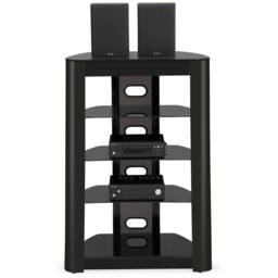 Centurion Supports ZINNIA 5-Shelf Flat Screen TV/Hi-Fi/AV Rack Glass Multimedia Stand in Black - thumbnail 2