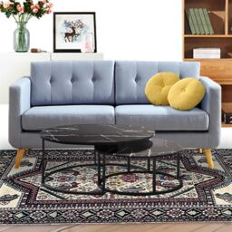KOSY KOALA Round Coffee Table Set of 2 Nest of Tables Marble Glass Coffee Table Living Room in Black - thumbnail 6