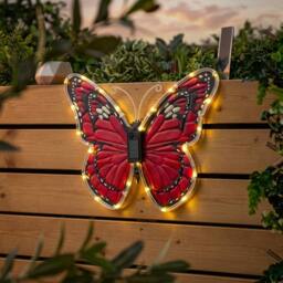 Garden Greatness Scarlet Solar Butterfly Garden Wall Art Light in Red - Size: 1 Pack