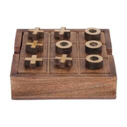 Libra Interiors Pryce Mango Wood Noughts & Crosses & Solitaire Game in Brown - thumbnail 1