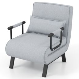 Costway Convertible Single Folding Sofa Bed Sleep Chair with 6 Positions Adjustable Backrest Light Grey - thumbnail 1