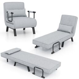 Costway Convertible Single Folding Sofa Bed Sleep Chair with 6 Positions Adjustable Backrest Light Grey - thumbnail 3