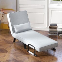 Costway Convertible Single Folding Sofa Bed Sleep Chair with 6 Positions Adjustable Backrest Light Grey - thumbnail 5