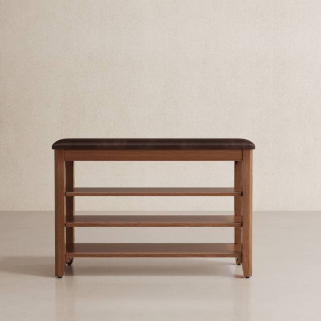 YQJJGL Stylish 3-Tier Solid Wood Shoe Bench With Cushioned Seat Walnut 60cm - Size: 60 cm - image 1