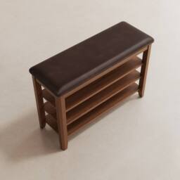 YQJJGL Stylish 3-Tier Solid Wood Shoe Bench With Cushioned Seat Walnut 60cm - Size: 60 cm - thumbnail 3