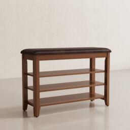 YQJJGL Stylish 3-Tier Solid Wood Shoe Bench With Cushioned Seat Walnut 60cm - Size: 60 cm - thumbnail 2