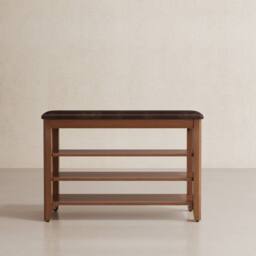 YQJJGL Stylish 3-Tier Solid Wood Shoe Bench With Cushioned Seat Walnut 60cm - Size: 60 cm - thumbnail 1