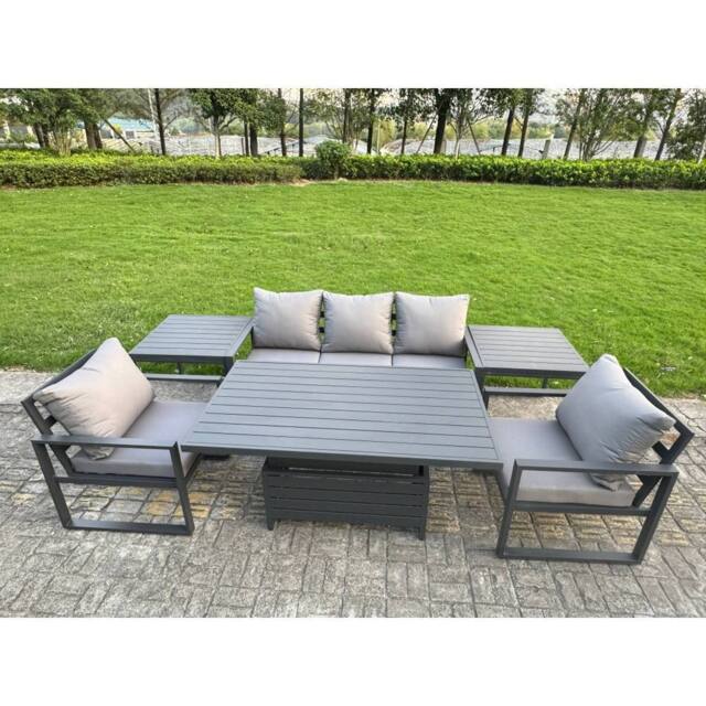 Fimous Aluminum 6-Piece 5-Seater Sofa Set with Lifting Table, 2 Chairs in Dark Grey - image 1
