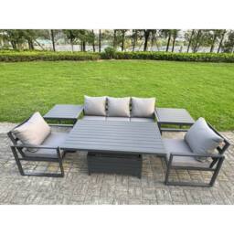 Fimous Aluminum 6-Piece 5-Seater Sofa Set with Lifting Table, 2 Chairs in Dark Grey - thumbnail 1
