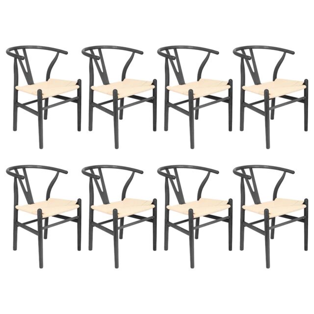 Nicholas Winter 8x Beech Wood Wishbone Dining Chairs - Solid Wood Wish Bone Wood Chairs in Black - image 1