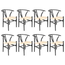 Nicholas Winter 8x Beech Wood Wishbone Dining Chairs - Solid Wood Wish Bone Wood Chairs in Black - thumbnail 1