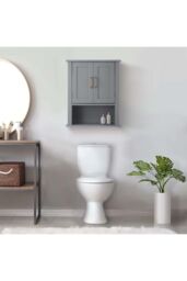 Teamson Home Mercer Wooden Bathroom Furniture Wall Medicine Storage Cabinet in Grey - thumbnail 1