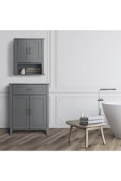 Teamson Home Mercer Wooden Bathroom Furniture Wall Medicine Storage Cabinet in Grey - thumbnail 3